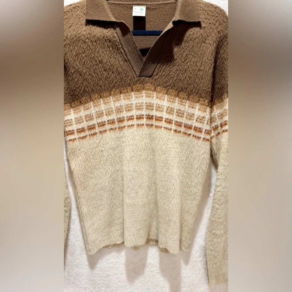 Vintage Grandpa Fuzzy Polo Sweater Size Medium